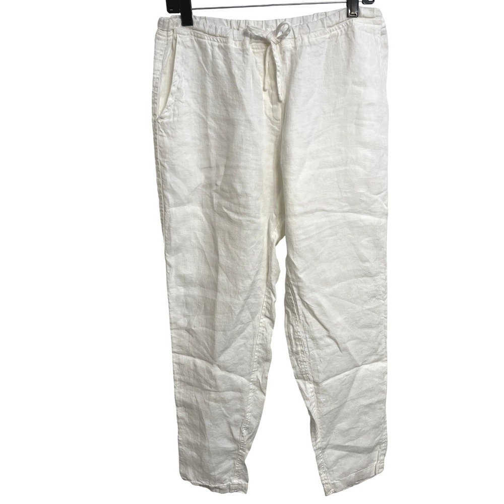 CP Shades Hampton White 100% Linen Drawstring Pull On Pants Size M Coastal Boho